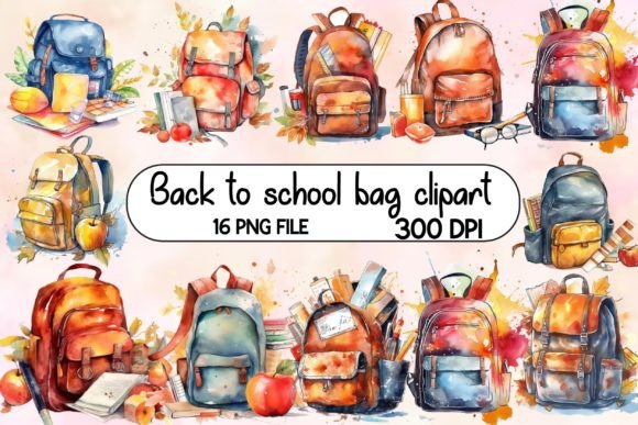Back to School Bag Clipart: Versatile, Watercolor-Inspired Designs for Creators & Entrepreneurs