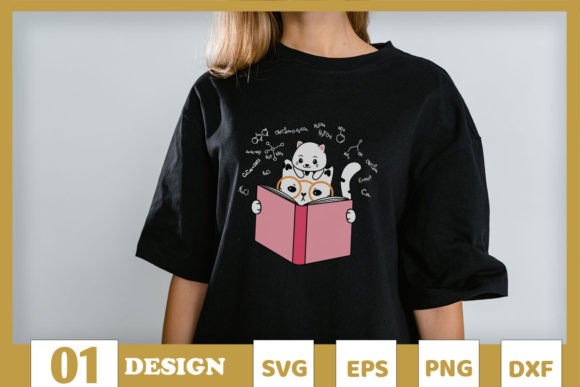 Back to School Cat Reading SVG