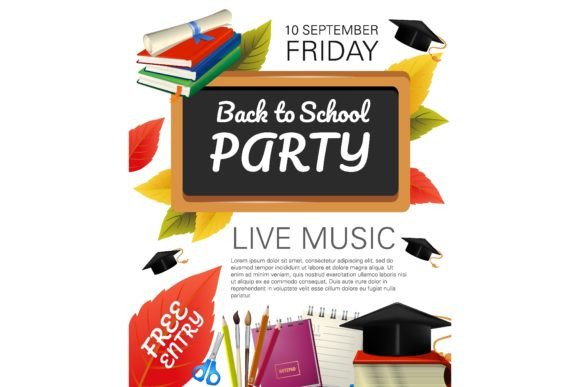 Back to School Party Flyer Design with F